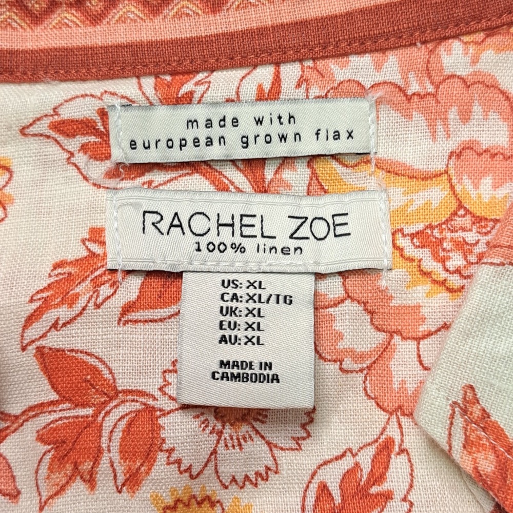 Rachel Zoe Floral Flax Linen Boho Button-Down XL Sustainable Resort Wear Coastal - Picture 2 of 7